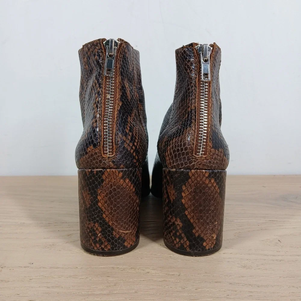 Steve Madden Jillian Ankle Boots Womens 7.5 Brown Snakeskin Block Heel
